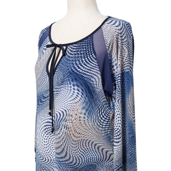 Women's Dressy Keyhole Tunic Blouse Top Blue Flowy Size S Long Sleeve NWT - Picture 4 of 9